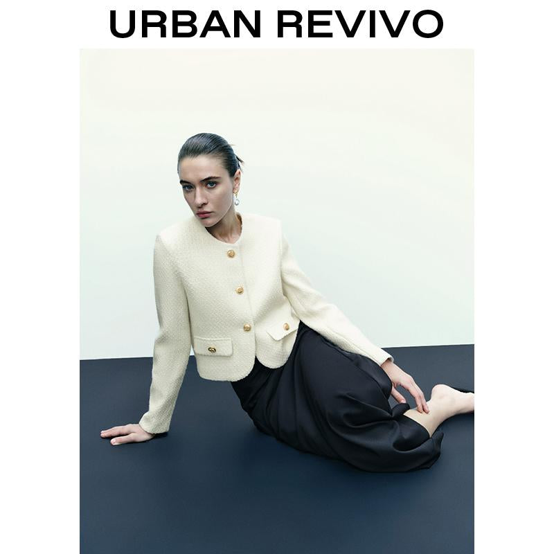 URBAN REVIVO Fashionable Tweed Jacket for Women UWG130014 Casual Outfit 2025 Women Clothing Girl Elegant Fashion Trendy and Versatile OOTD